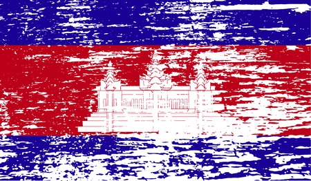 Flag of Cambodia with old texture. Vector illustrationのイラスト素材