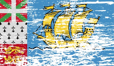 Flag of Saint Pierre and Miquelon, France with old texture. Vector illustrationのイラスト素材