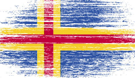 Flag of Aland with old texture. Vector illustrationのイラスト素材