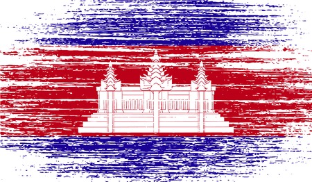 Flag of Cambodia with old texture. Vector illustrationのイラスト素材