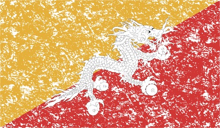 Flag of Bhutan with old texture. Vector illustrationのイラスト素材