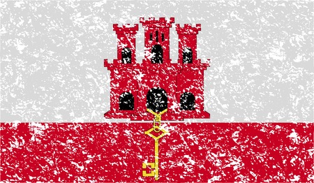 Flag of Gibraltar with old texture. Vector illustrationのイラスト素材