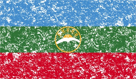 Flag of Karachay-Cherkessia Republic, Russia with old texture. Vector illustrationのイラスト素材