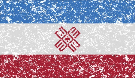 Flag of Mari El with old texture. Vector illustrationのイラスト素材
