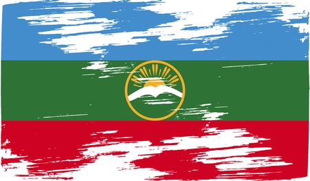 Flag of Karachay-Cherkessia Republic, Russia with old texture. Vector illustrationのイラスト素材