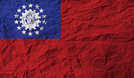 Flag of Myanmar Burma with old texture. Vector illustrationのイラスト素材