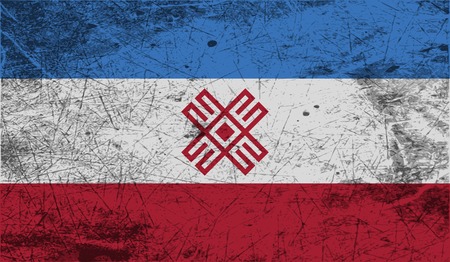 Flag of Mari El with old texture. Vector illustrationのイラスト素材