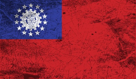 Flag of Myanmar Burma with old texture. Vector illustrationのイラスト素材