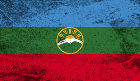 Flag of Karachay-Cherkessia Republic, Russia with old texture. Vector illustrationのイラスト素材