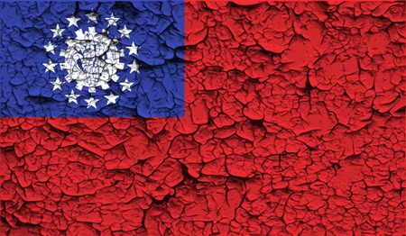 Flag of Myanmar Burma with old texture. Vector illustrationのイラスト素材