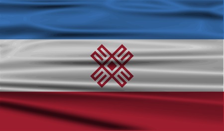 Flag of Mari El with old texture. Vector illustrationのイラスト素材