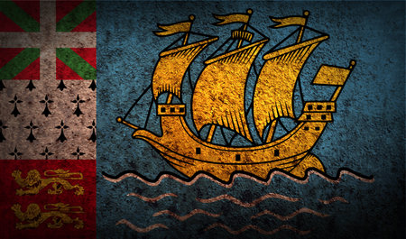 Flag of Saint Pierre and Miquelon, France with old texture. Vector illustrationのイラスト素材