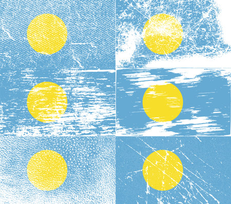 Flag of Palau with old texture. Vector illustrationのイラスト素材