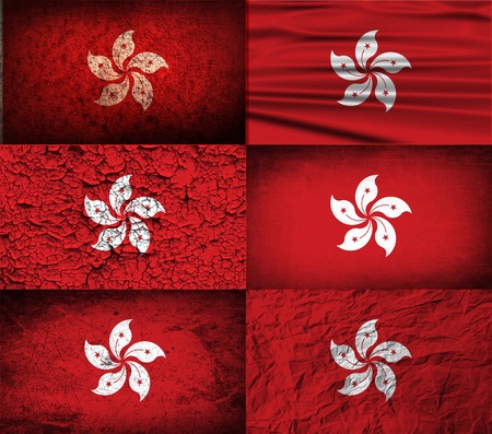 Flag of Hong Kong with old texture. Vector illustrationのイラスト素材