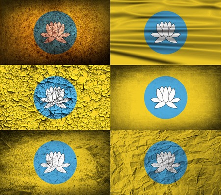 Flag of Kalmykia Republic, Russia with old texture. Vector illustrationのイラスト素材