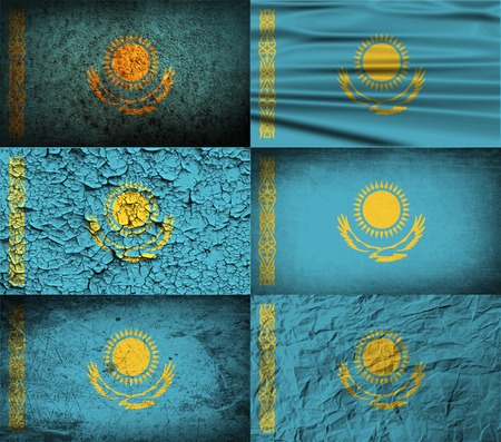 Flag of Kazakhstan with old texture. Vector illustrationのイラスト素材
