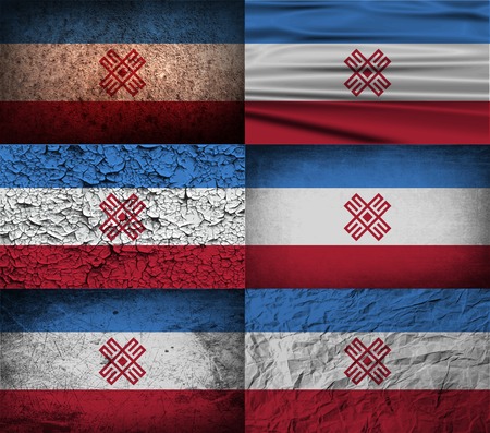 Flag of Mari El with old texture. Vector illustrationのイラスト素材