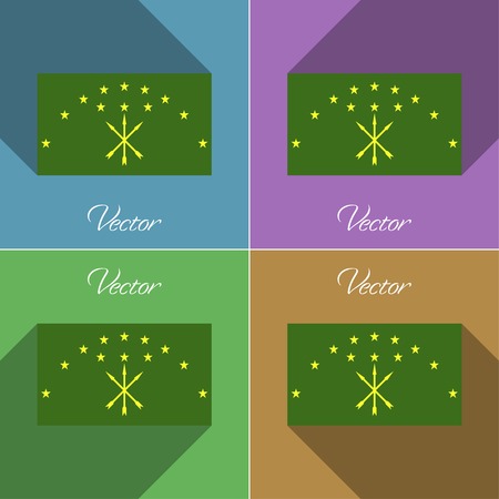 Flags of Adygea. Set of colors flat design and long shadows. Vector illustrationのイラスト素材