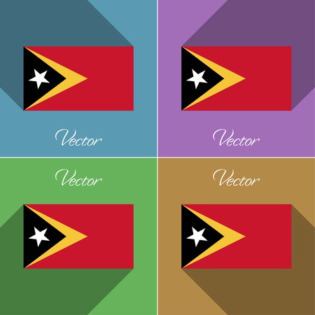 Flags of East Timor. Set of colors flat design and long shadows. Vector illustrationのイラスト素材
