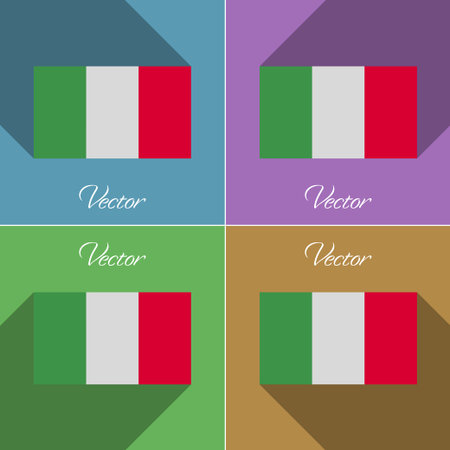 Flags of Italy. Set of colors flat design and long shadows. Vector illustrationのイラスト素材