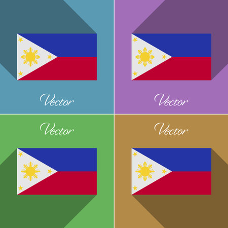 Flags of Philippiines. Set of colors flat design and long shadows. Vector illustrationのイラスト素材