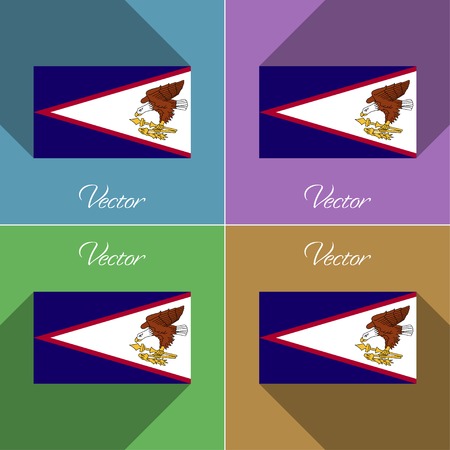 Flags of American Samoa. Set of colors flat design and long shadows. Vector illustrationのイラスト素材
