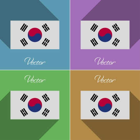 Flags of Korea South. Set of colors flat design and long shadows. Vector illustrationのイラスト素材