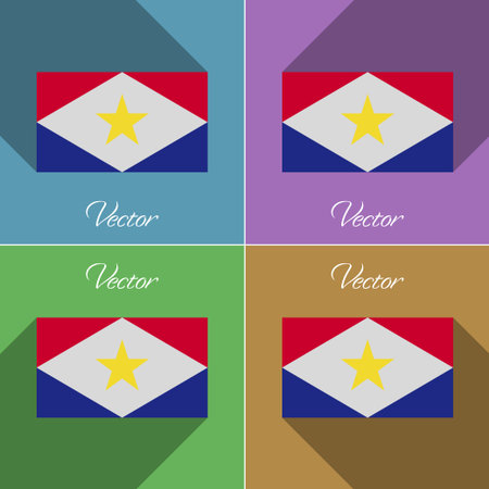 Flags of Saba. Set of colors flat design and long shadows. Vector illustrationのイラスト素材