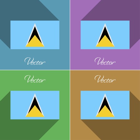 Flags of Saint Lucia. Set of colors flat design and long shadows. Vector illustrationのイラスト素材