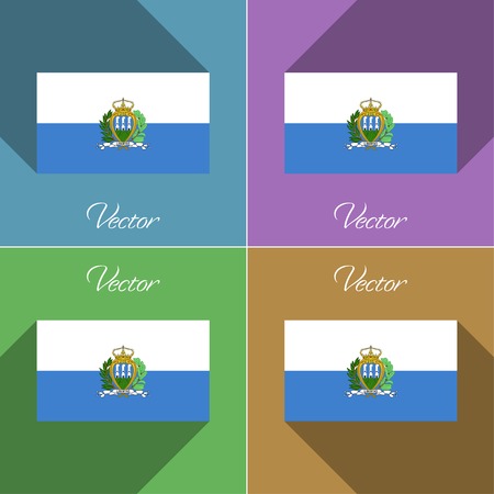 Flags of San Marino. Set of colors flat design and long shadows. Vector illustrationのイラスト素材