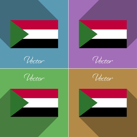 Flags of Sudan. Set of colors flat design and long shadows. Vector illustrationのイラスト素材
