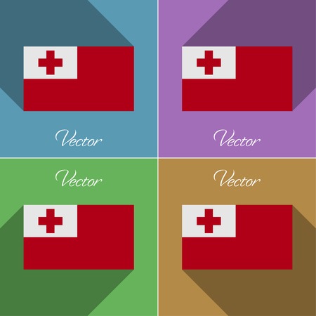 Flags of Tonga. Set of colors flat design and long shadows. Vector illustrationのイラスト素材