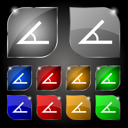 Angle 45 degrees icon sign. Set of ten colorful buttons with glare. Vector illustrationのイラスト素材