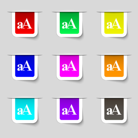 Enlarge font, aA icon sign. Set of multicolored modern labels for your design. Vector illustrationのイラスト素材
