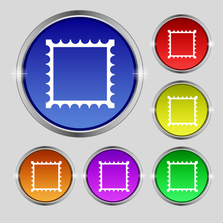 Photo frame template icon sign. Round symbol on bright colourful buttons. Vector illustrationのイラスト素材