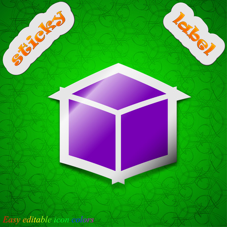 3d cube icon sign. Symbol chic colored sticky label on green background. Vector illustrationのイラスト素材