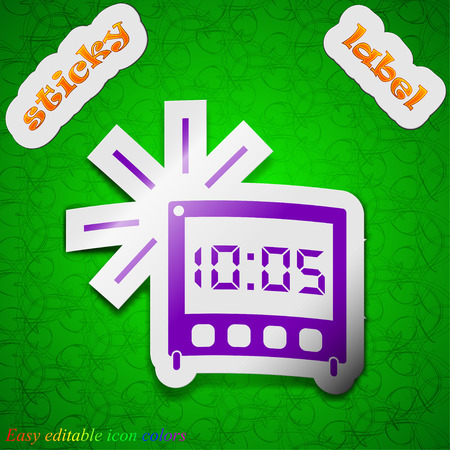 digital Alarm Clock icon sign. Symbol chic colored sticky label on green background. Vector illustrationのイラスト素材