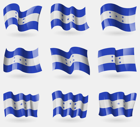 Set of Honduras flags in the air. Vector illustrationのイラスト素材