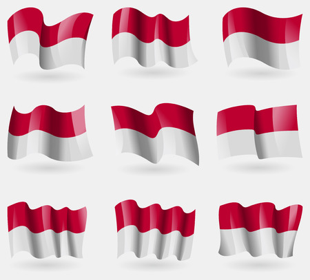 Set of Indonesia flags in the air. Vector illustrationのイラスト素材