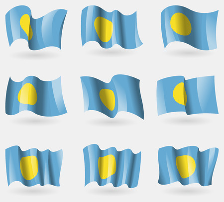 Set of Palau flags in the air. Vector illustrationのイラスト素材