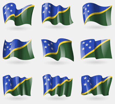 Set of Solomon Islands flags in the air. Vector illustrationのイラスト素材