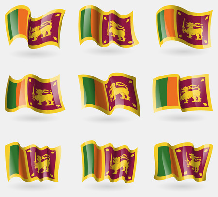 Set of Sri Lanka flags in the air. Vector illustrationのイラスト素材
