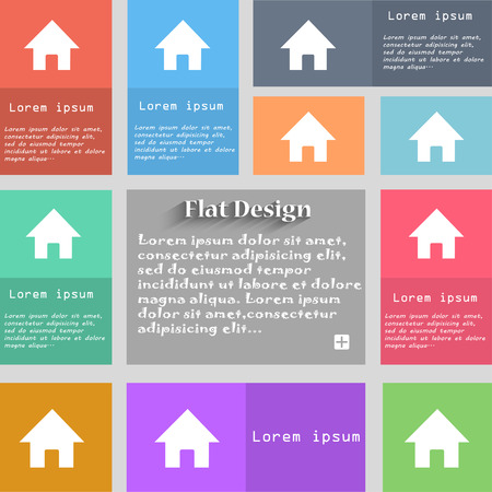 Home, Main page icon sign. Set of multicolored buttons. Metro style with space for text. The Long Shadow Vector illustrationのイラスト素材