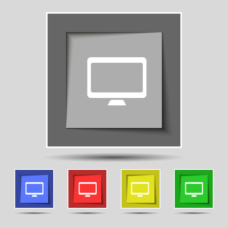 Computer widescreen monitor icon sign on the original five colored buttons. Vector illustrationのイラスト素材