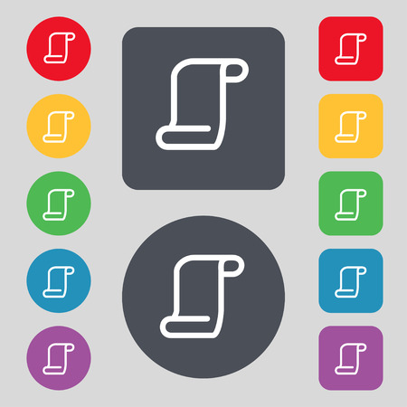 paper scroll icon sign. A set of 12 colored buttons. Flat design. Vector illustrationのイラスト素材