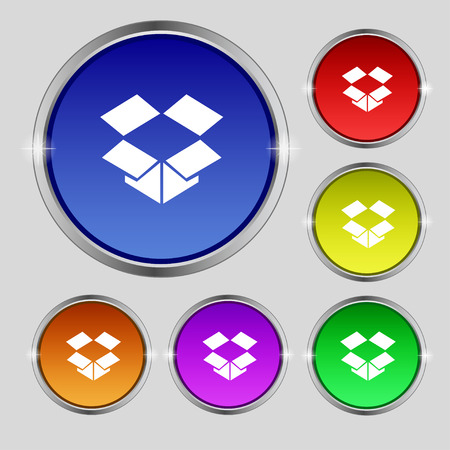 open box icon sign. Round symbol on bright colourful buttons. Vector illustrationのイラスト素材