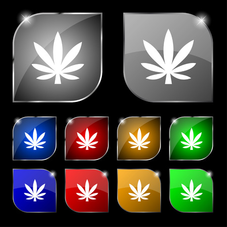 Cannabis leaf icon sign. Set of ten colorful buttons with glare. Vector illustrationのイラスト素材