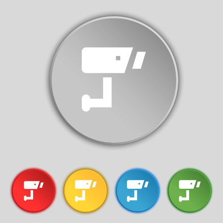 Surveillance Camera icon sign. Symbol on five flat buttons. Vector illustrationのイラスト素材