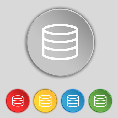 Hard disk and database icon sign. Symbol on five flat buttons. Vector illustrationのイラスト素材
