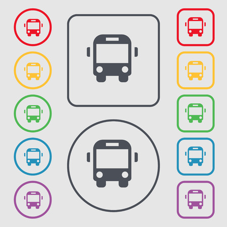 Bus icon sign. symbol on the Round and square buttons with frame. Vector illustrationのイラスト素材
